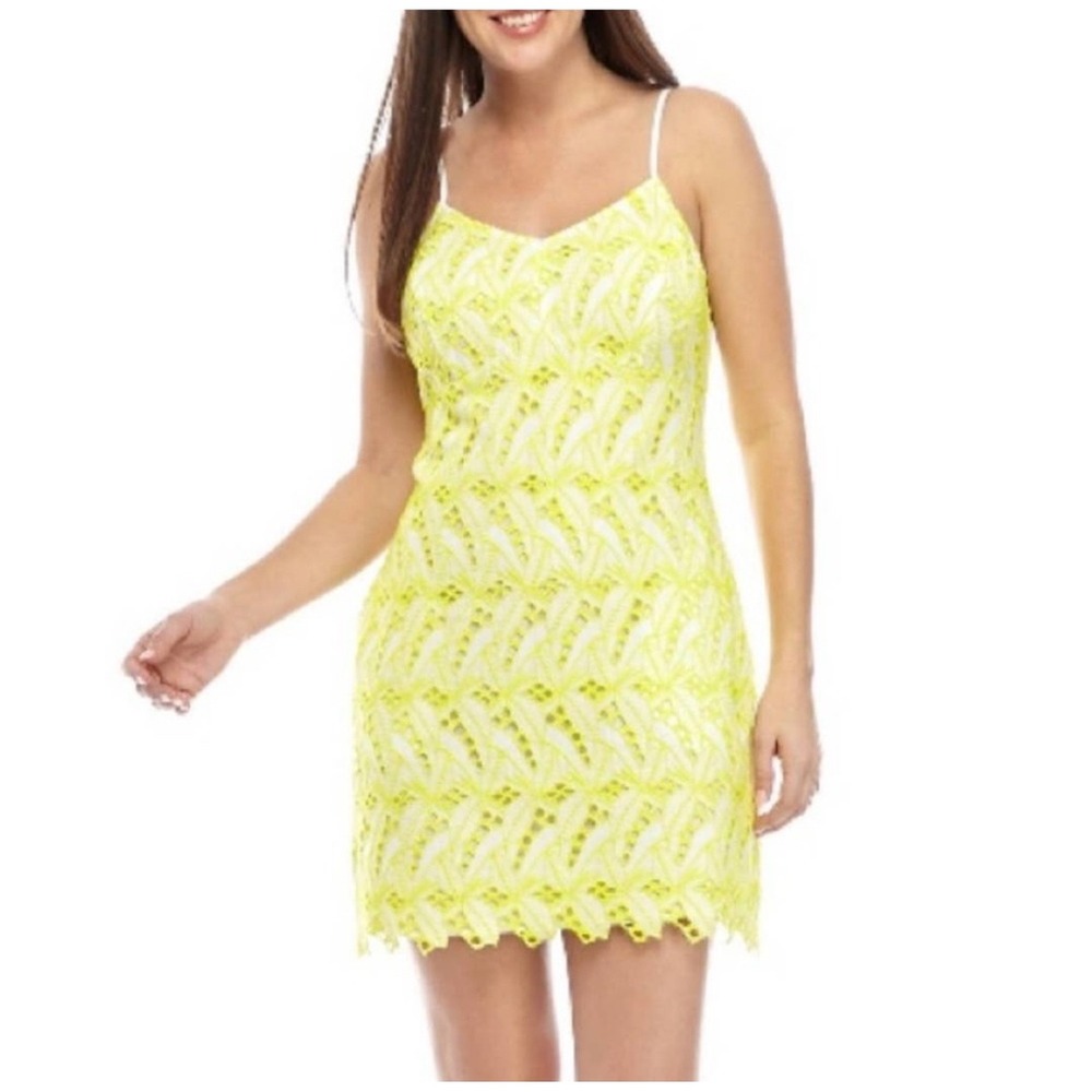 Crown‎ & Ivy Eyelet Mini Dress Womens 6 Yellow NWT Lace Sleeveless V-Neck Cotton